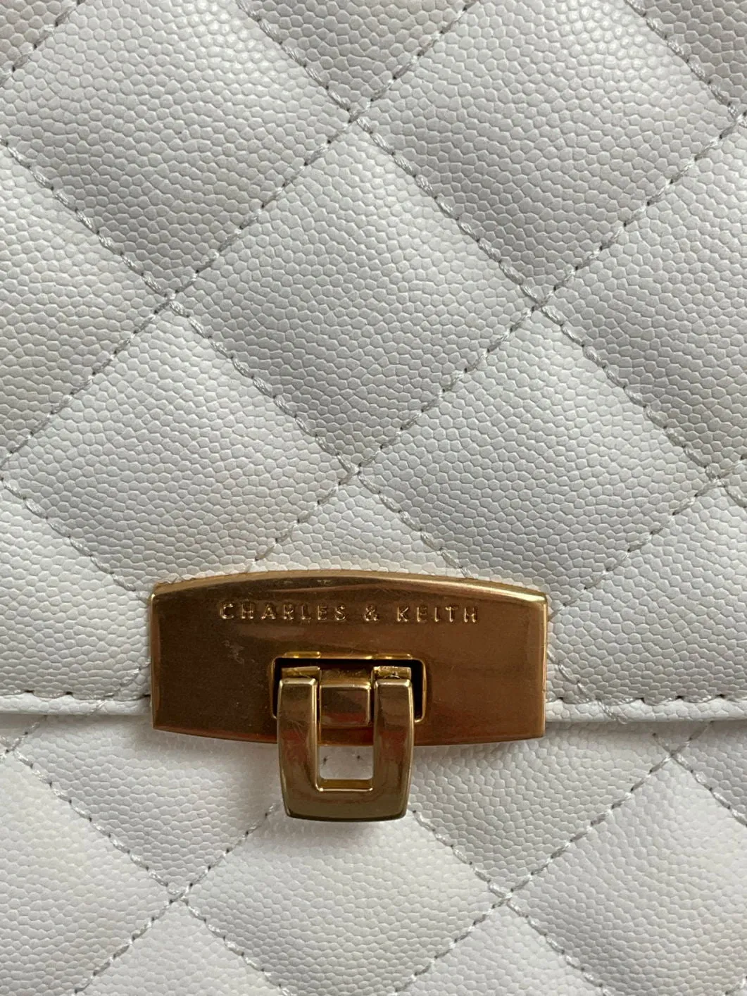 Charles & Keith Cream Quilted Square Chain Strap Bag