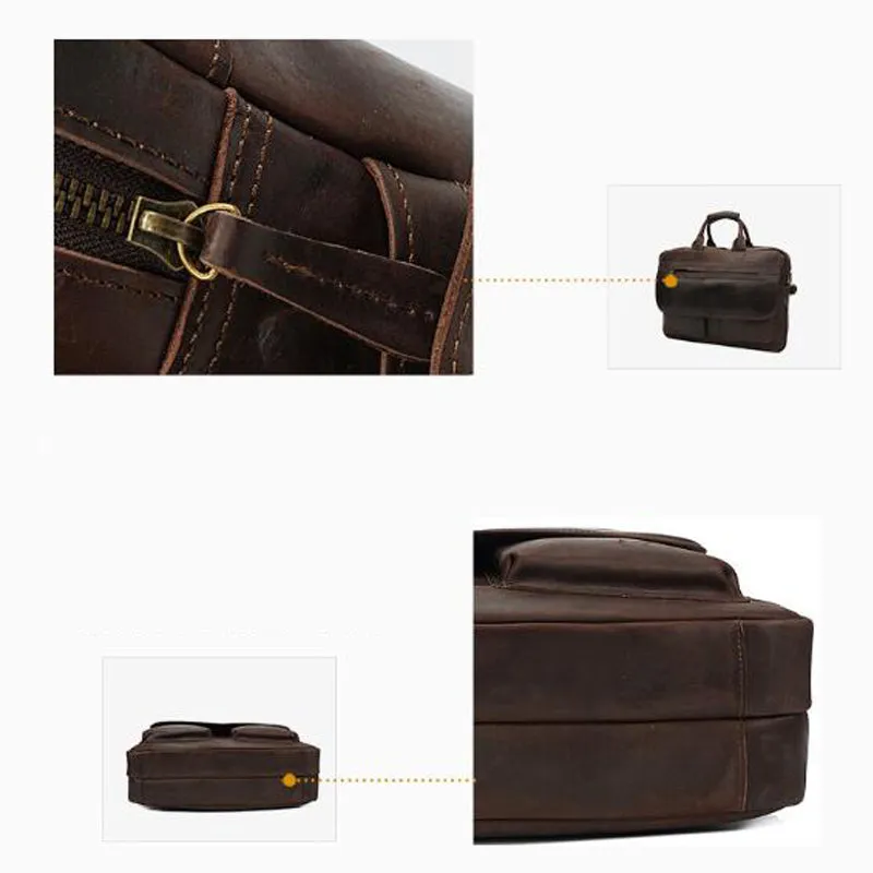 Crazy Horse Leather Casual Briefcase Retro Men Messenger Bag Laptop Bag