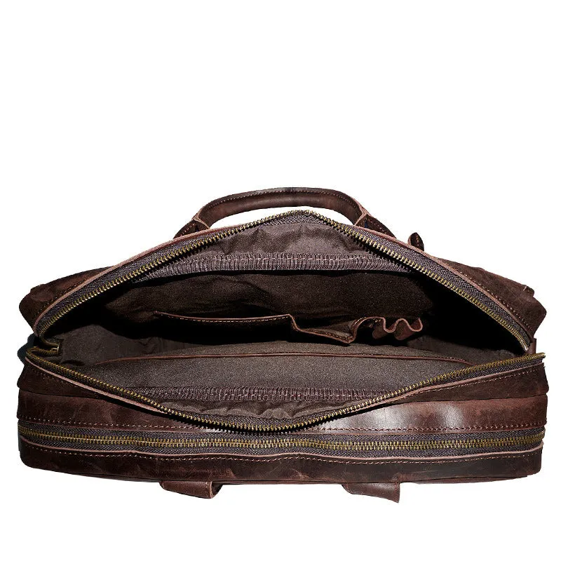 Crazy Horse Leather Casual Briefcase Retro Men Messenger Bag Laptop Bag