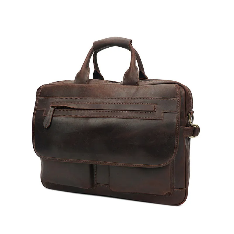 Crazy Horse Leather Casual Briefcase Retro Men Messenger Bag Laptop Bag