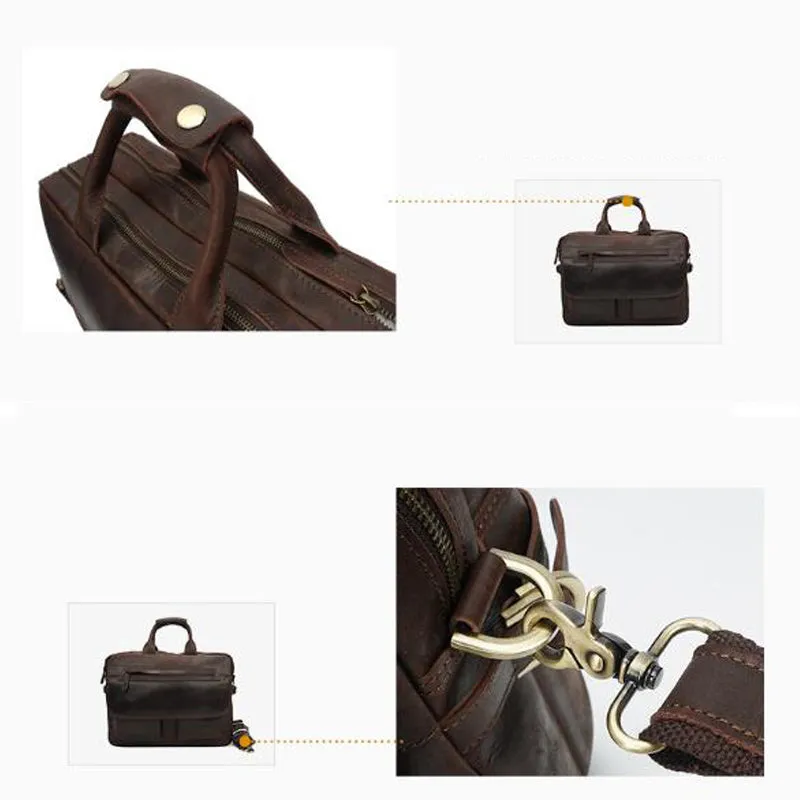 Crazy Horse Leather Casual Briefcase Retro Men Messenger Bag Laptop Bag