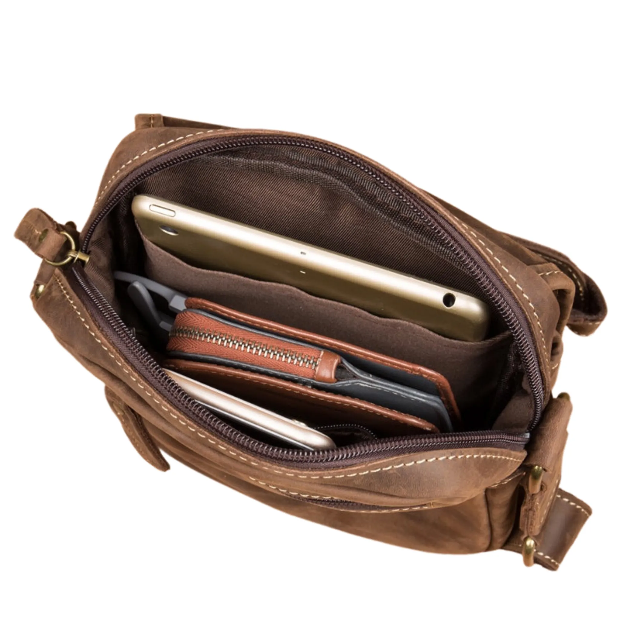 Crazy Horse Leather Retro Satchel / Messenger Bag