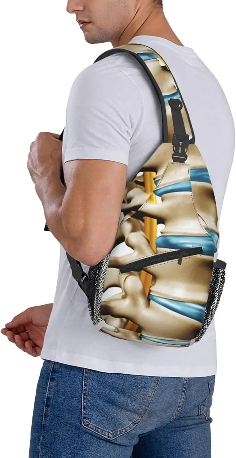 Crossbody Sling Bag for Men Women, Human Spine Anatomy Section Spinal Sling Backpack Shoulder Chest Bag, Anti Theft Travel Hiking Daypacks