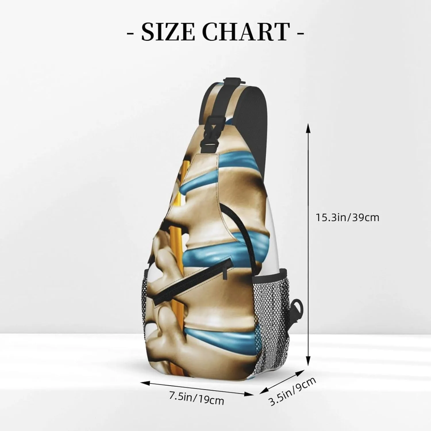 Crossbody Sling Bag for Men Women, Human Spine Anatomy Section Spinal Sling Backpack Shoulder Chest Bag, Anti Theft Travel Hiking Daypacks