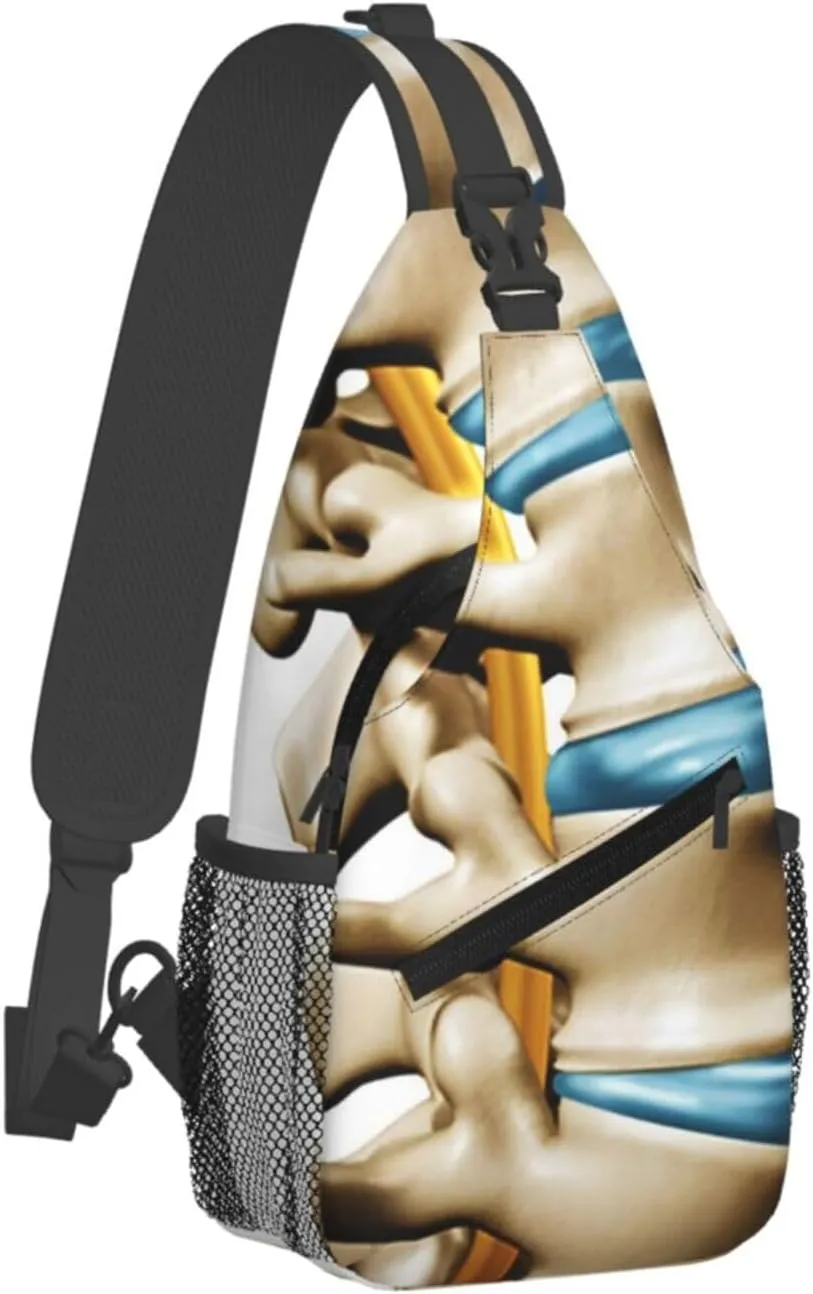 Crossbody Sling Bag for Men Women, Human Spine Anatomy Section Spinal Sling Backpack Shoulder Chest Bag, Anti Theft Travel Hiking Daypacks