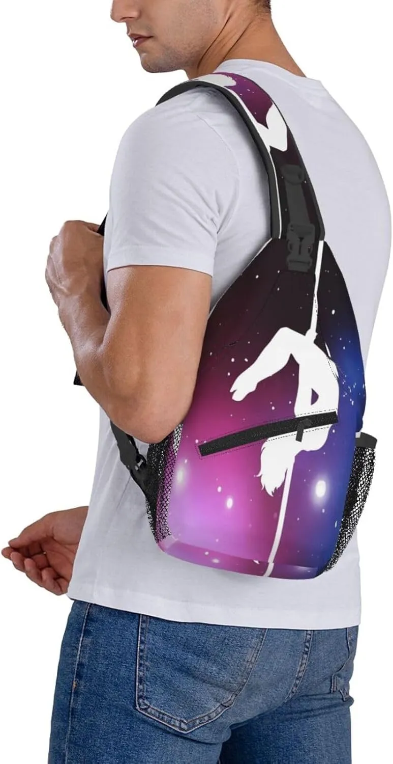 Crossbody Sling Bag for Men Women, Pole Dance Space Sling Backpack Shoulder Chest Bag, Anti Theft Travel Hiking Daypacks