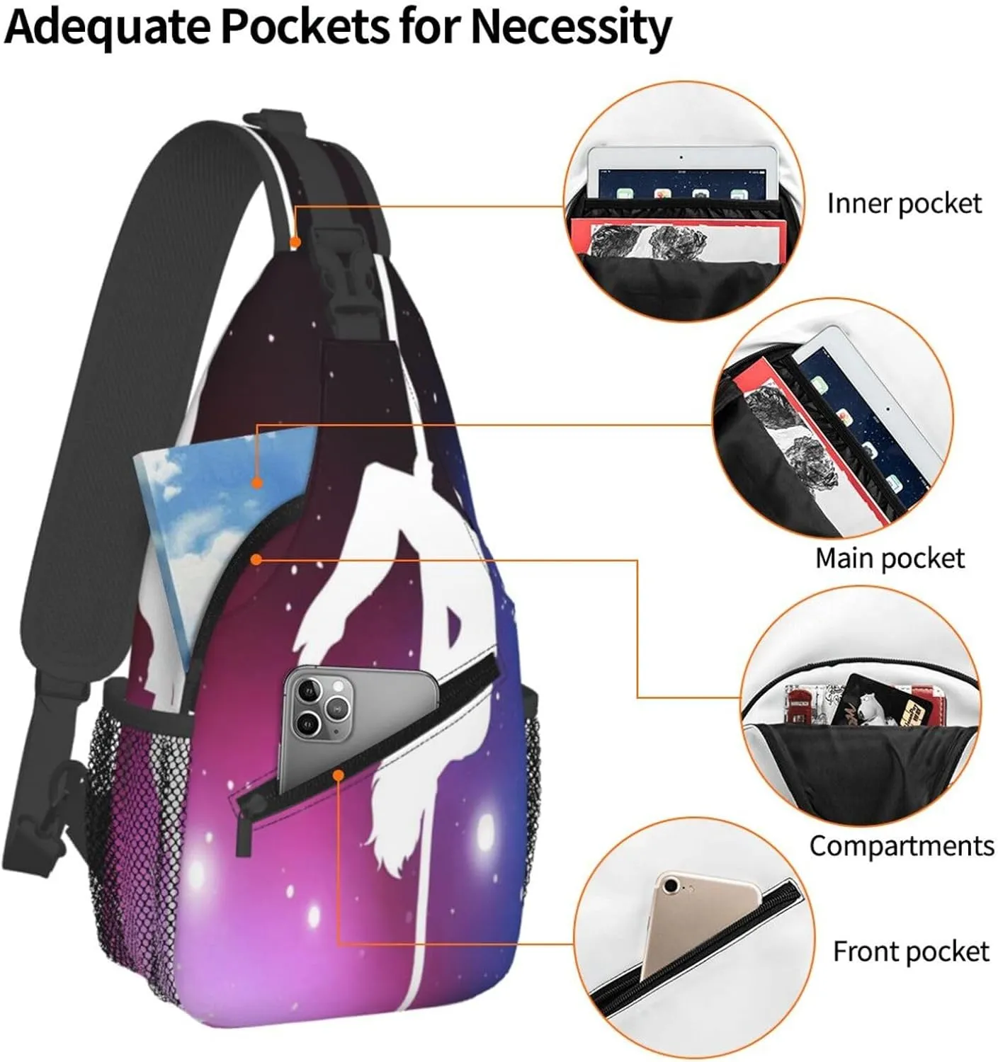 Crossbody Sling Bag for Men Women, Pole Dance Space Sling Backpack Shoulder Chest Bag, Anti Theft Travel Hiking Daypacks