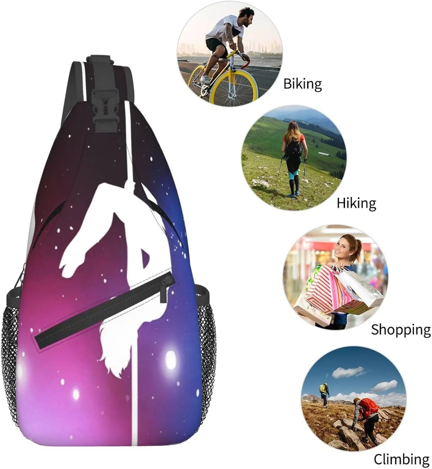 Crossbody Sling Bag for Men Women, Pole Dance Space Sling Backpack Shoulder Chest Bag, Anti Theft Travel Hiking Daypacks