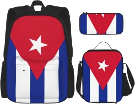 Cuban flag Backpack 3-Piece Casual Backpack Set (Backpack   Waist Bag   Small Pouch), Unisex Daypack