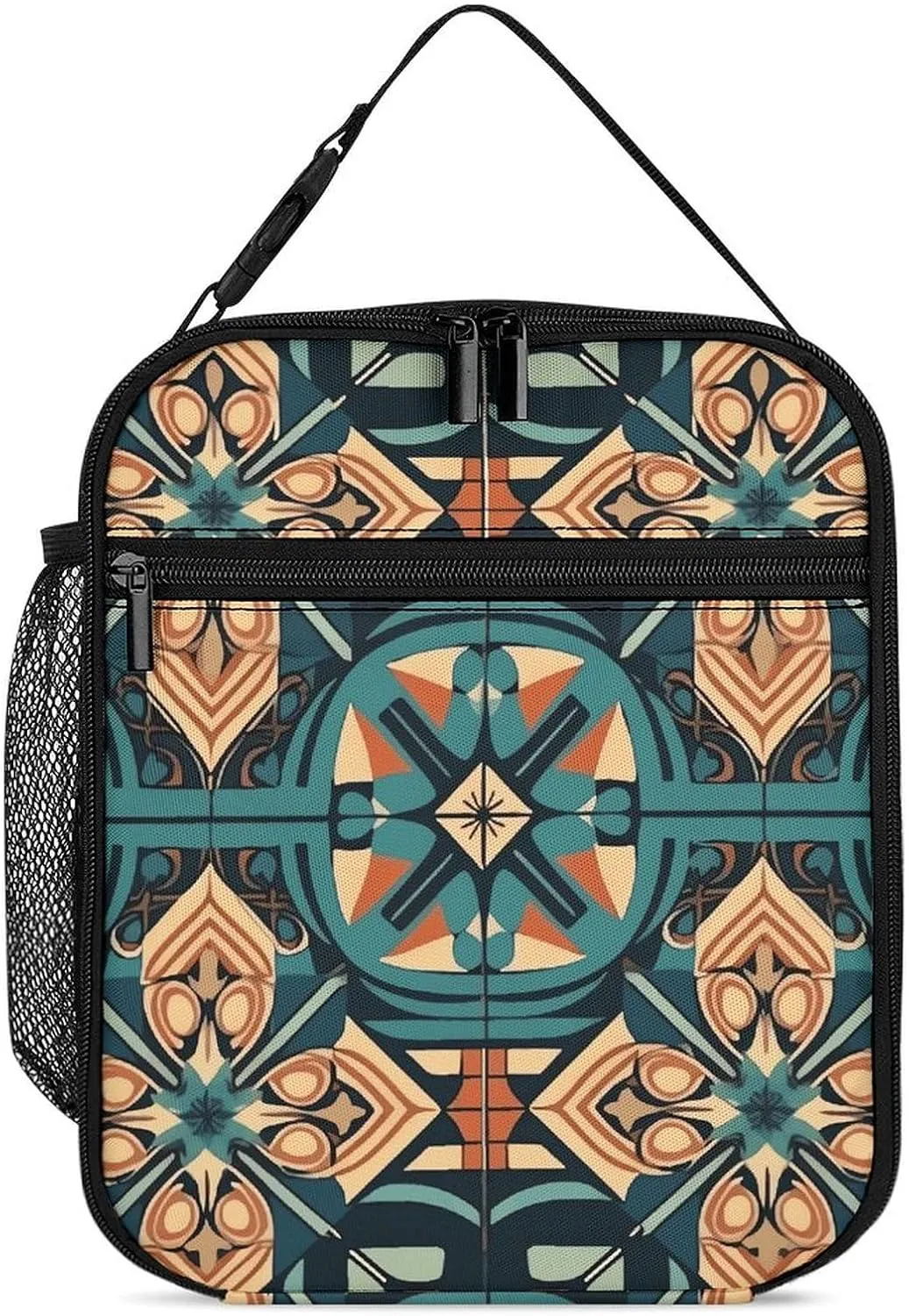 Dark Orange Grid Lunch Box Insulated Lunch Bag for Women Men Large Insulated Lunch Box Adult Lunch Box Reusable Lunch Bags Cooler Lunch Box for Work Lunch Tote Bag