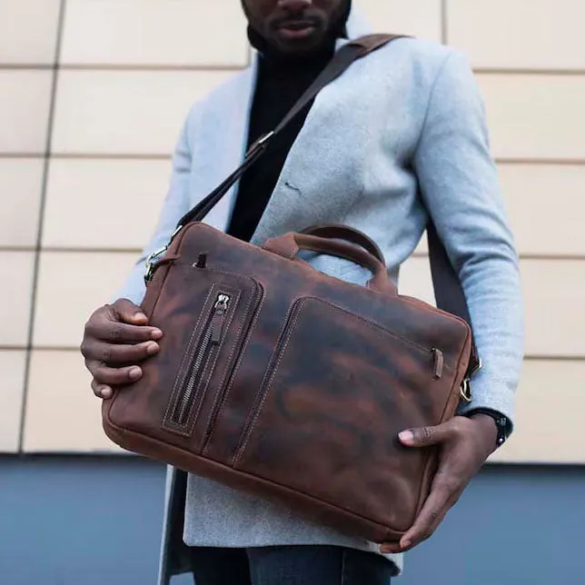Dazzlo Leather Briefcase - Chestnut / Cinnamon - 16"