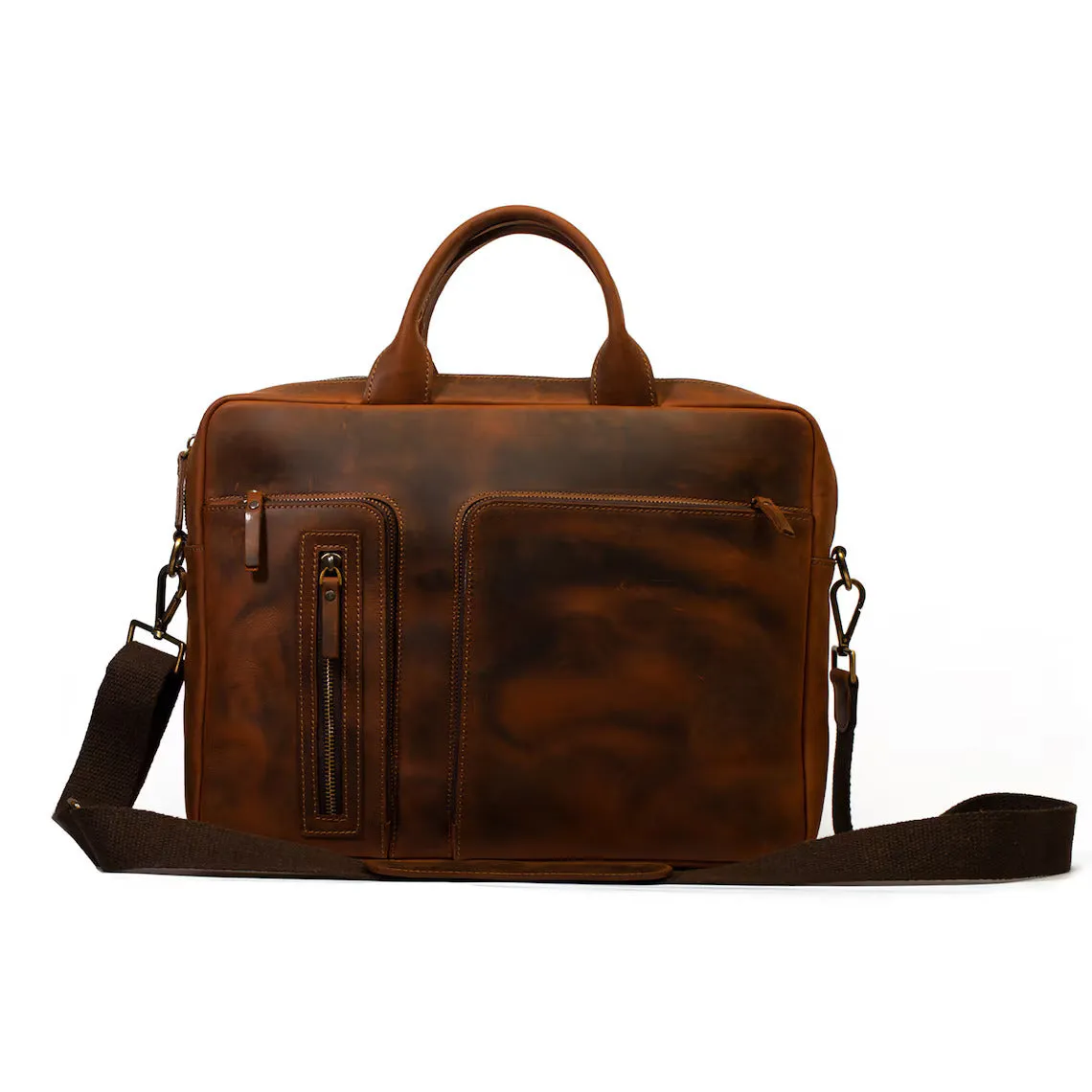 Dazzlo Leather Briefcase - Chestnut / Cinnamon - 16"
