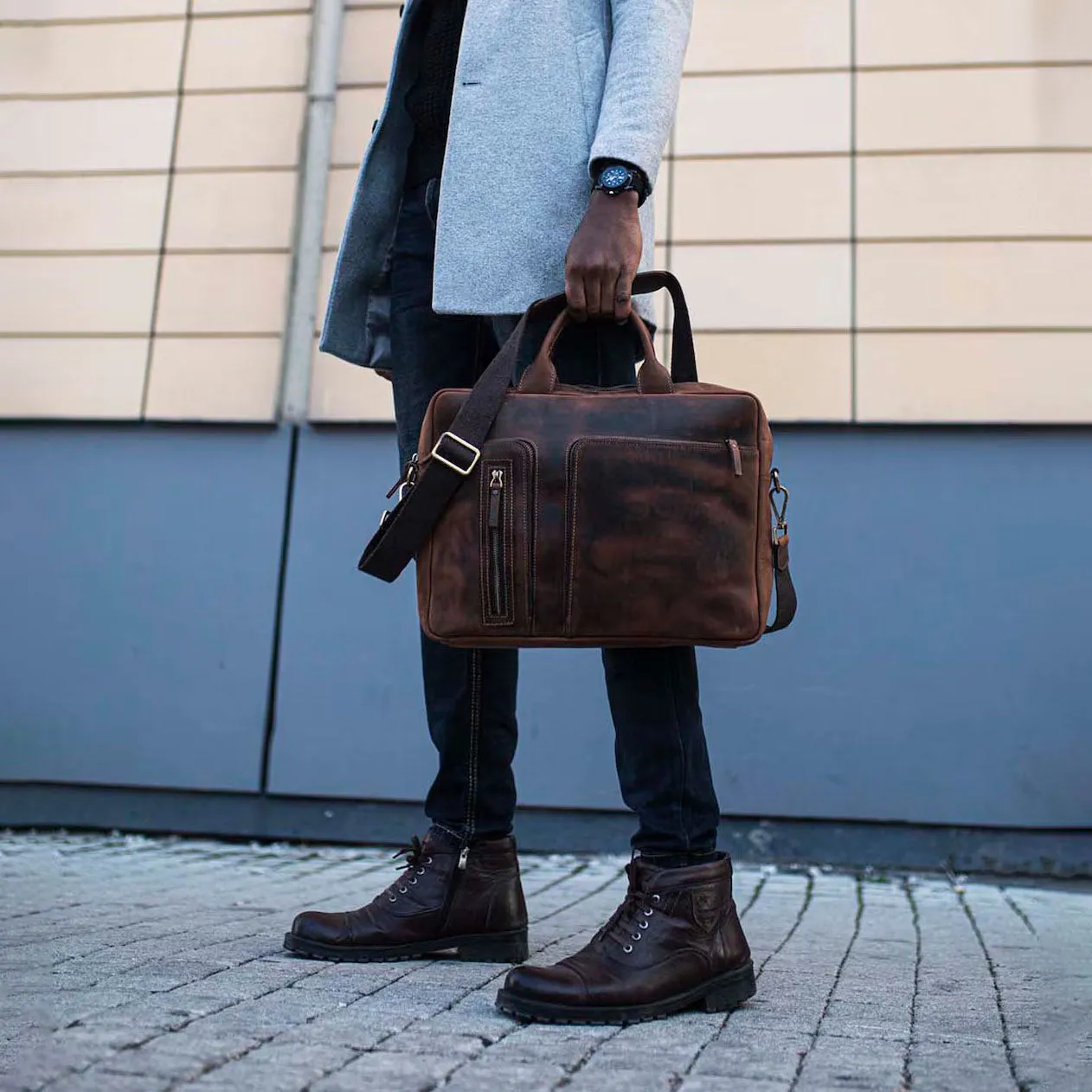 Dazzlo Leather Briefcase - Chestnut / Cinnamon - 16"