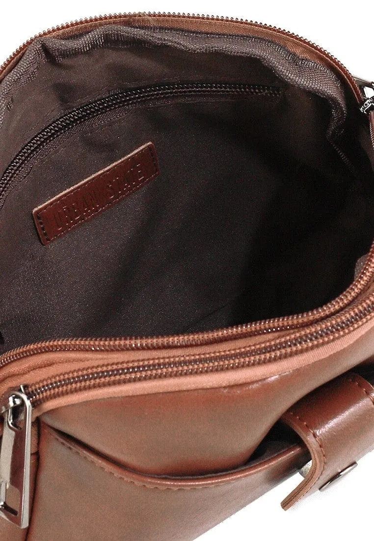 Distressed Leather Legacy Crossbody Pouch Bag - Camel