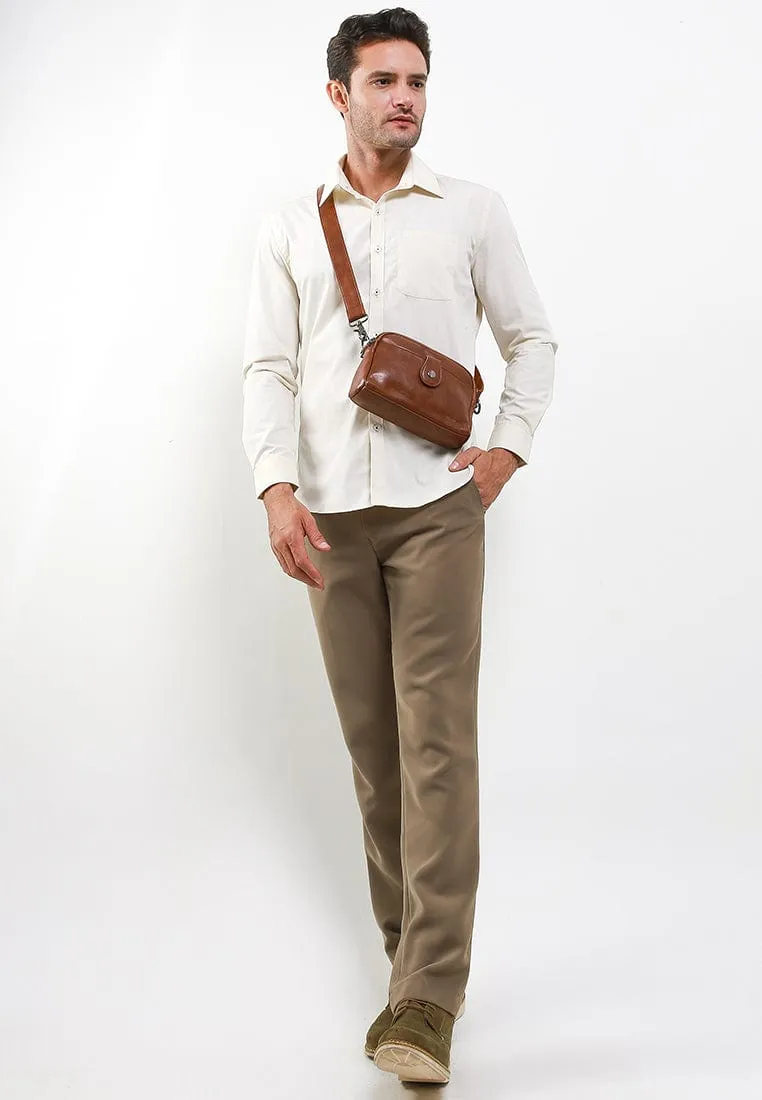 Distressed Leather Legacy Crossbody Pouch Bag - Camel