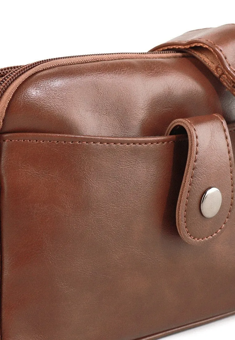 Distressed Leather Legacy Crossbody Pouch Bag - Camel