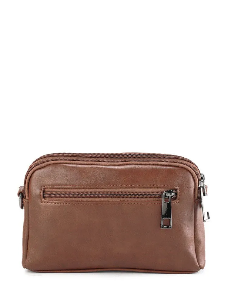 Distressed Leather Legacy Crossbody Pouch Bag - Camel