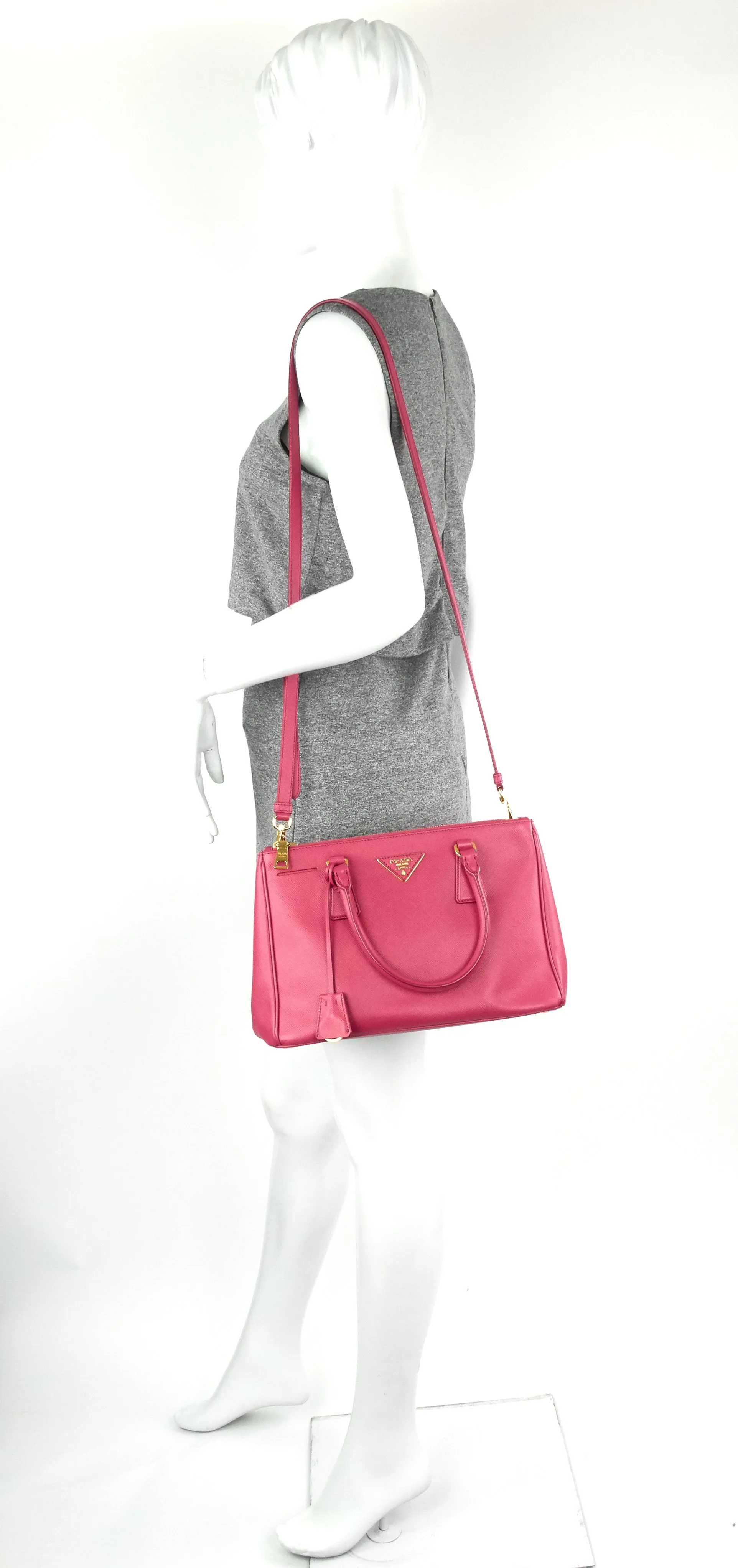 Double Zip Small Saffiano Lux Leather Tote Bag