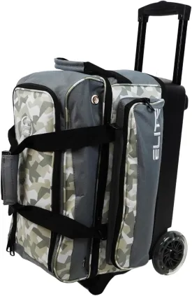 ELITE Deluxe 2 Ball Bowling Bag with 5" Smooth Wheels - Large Accessory Pocket, Shoe Compartment, 36" Extendable Handle