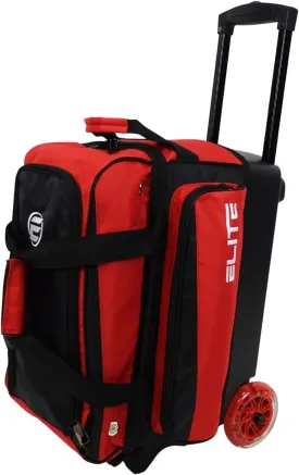 ELITE Deluxe 2 Ball Bowling Bag with 5" Smooth Wheels - Large Accessory Pocket, Shoe Compartment, 36" Extendable Handle