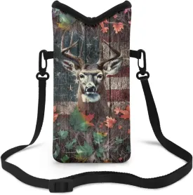 Elk Maple Leaf American Flag Print Small Crossbody Bag Cell Phone Purse with Adjustable Strap Top Opening Cell Phone Bag for Women Men Portable Compact Phone Sleeve