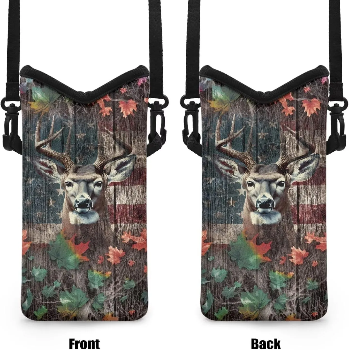 Elk Maple Leaf American Flag Print Small Crossbody Bag Cell Phone Purse with Adjustable Strap Top Opening Cell Phone Bag for Women Men Portable Compact Phone Sleeve