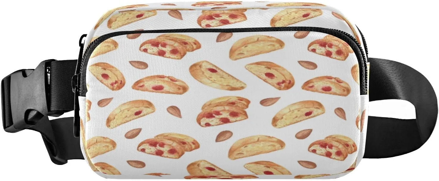 Fanny Packs for Women Men Cookies Biscotti Cherries Almond Nuts Belt Bag Waist Pouch Packs Crossbody Bag Running Hiking Fanny Pack Gifts for Girls Boys
