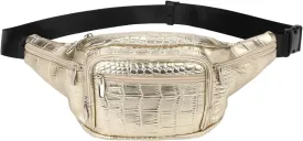 Fashion Crocodile Pattern Faux Leather 6 Pockets Fanny Pack Waist Pack -GOLD