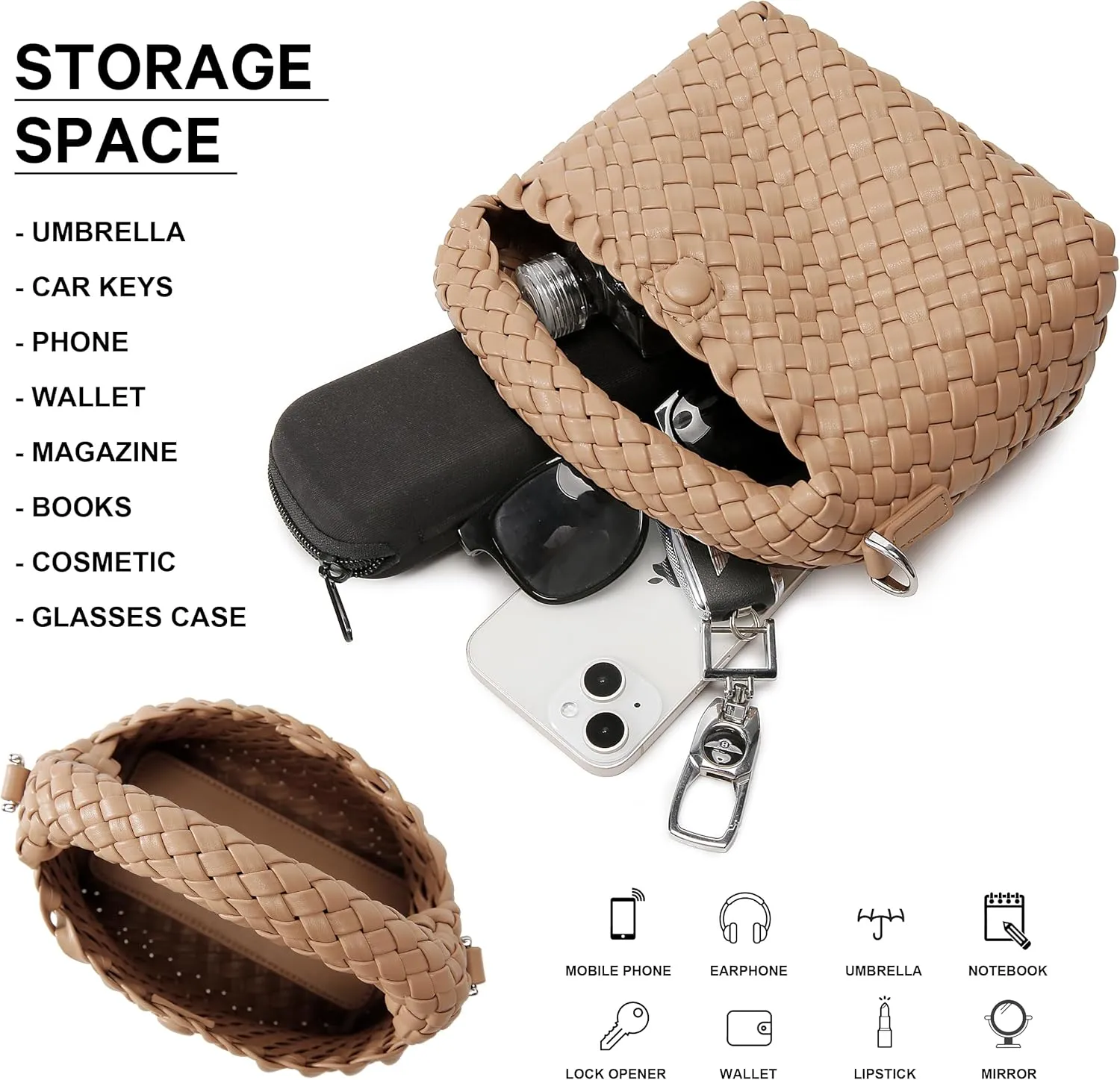 Fashion Small Woven Bag for Women, Handmade MINI HOBO Tote Bag Crossbody Handbag Travel Summer Beach Bag