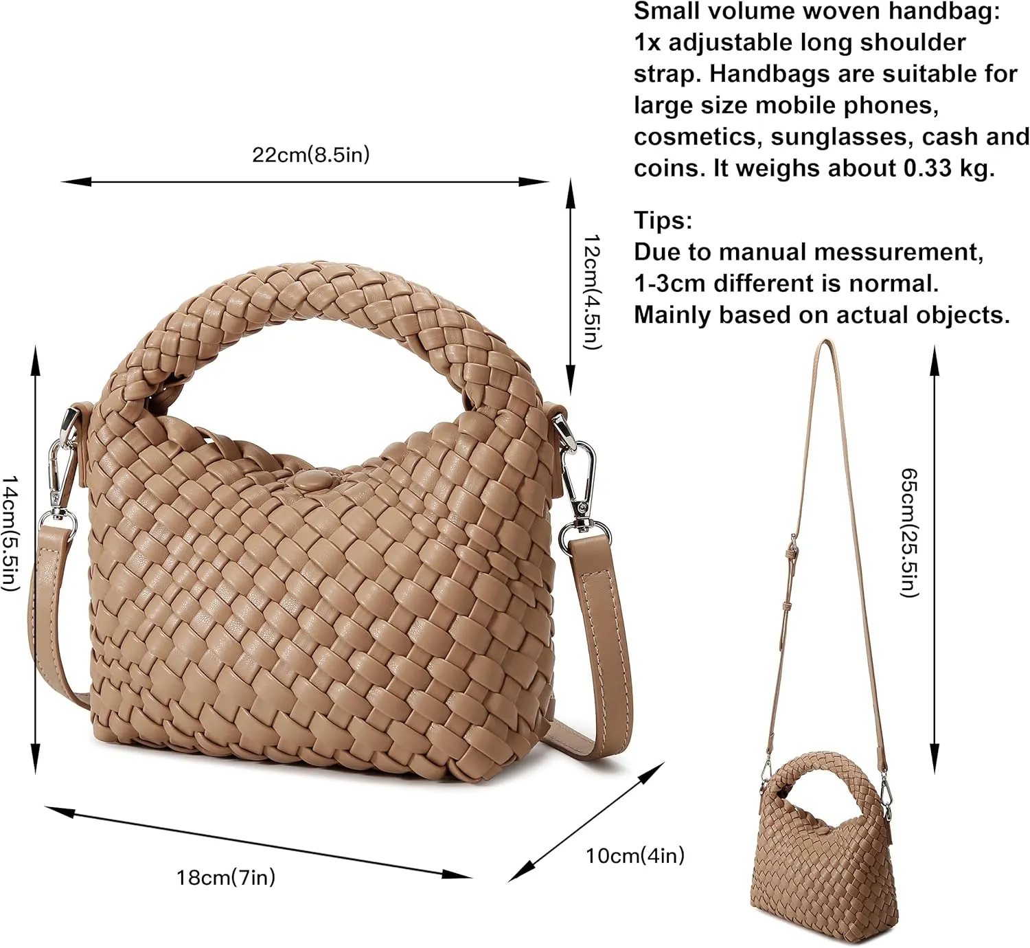 Fashion Small Woven Bag for Women, Handmade MINI HOBO Tote Bag Crossbody Handbag Travel Summer Beach Bag