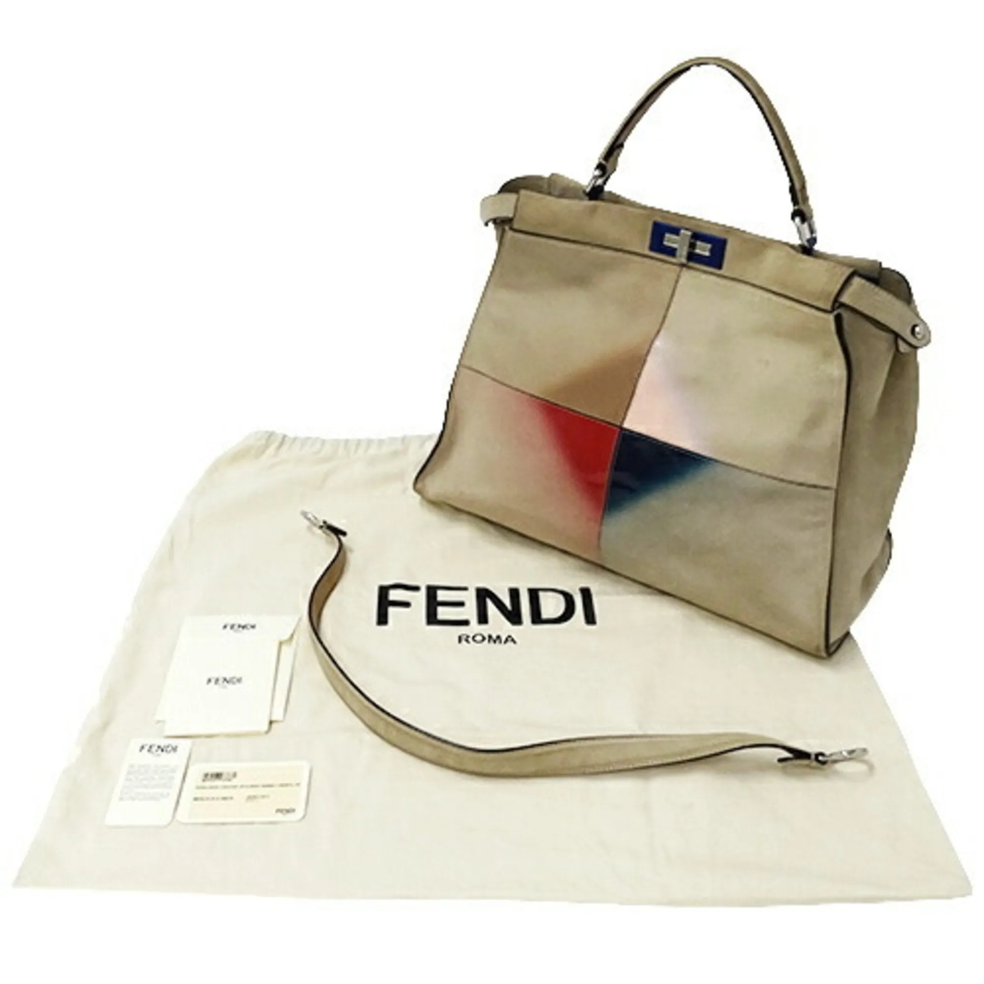 FENDI Bag Ladies Handbag Shoulder 2way Suede Enamel Peekaboo Large Beige 8BN210