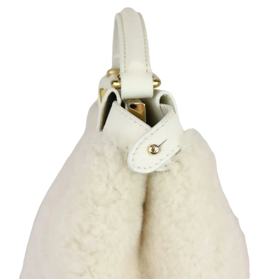 Fendi Peekaboo Iconic Satchel Mini Shearling Shiny White GHW