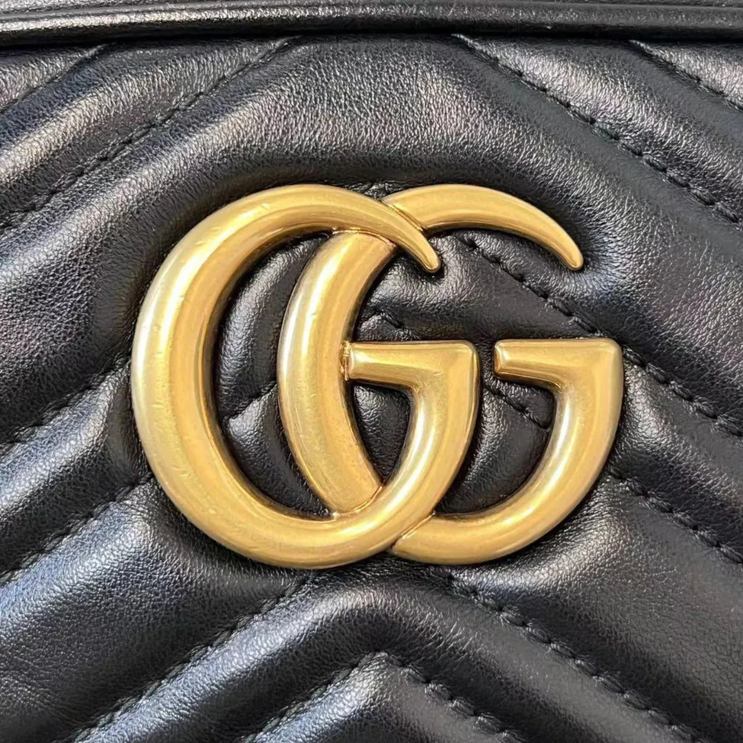 GUCCI GG Marmont Camera Bag Shoulder Small Calfskin Black GHW