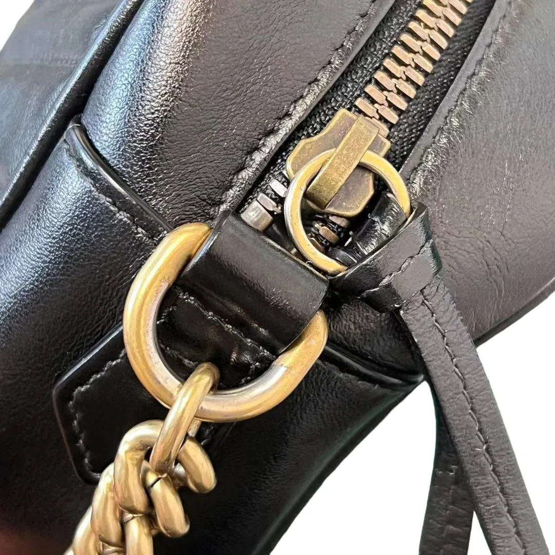 GUCCI GG Marmont Camera Bag Shoulder Small Calfskin Black GHW