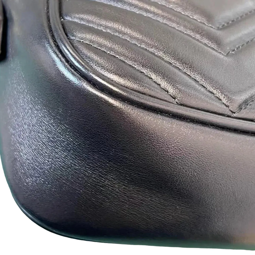 GUCCI GG Marmont Camera Bag Shoulder Small Calfskin Black GHW