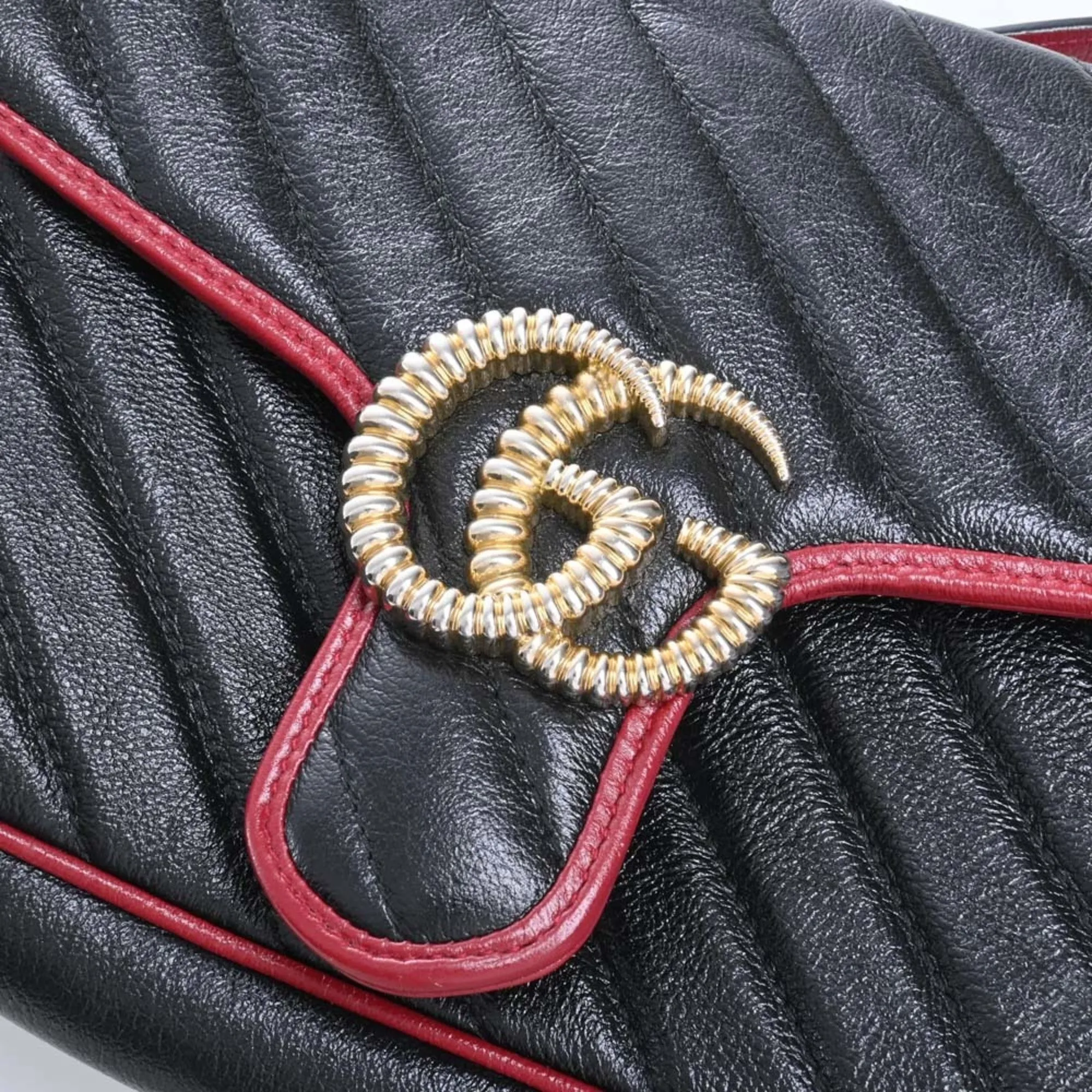 GUCCI GG Marmont Leather Chain Shoulder Bag 443497 Black/Red Women's