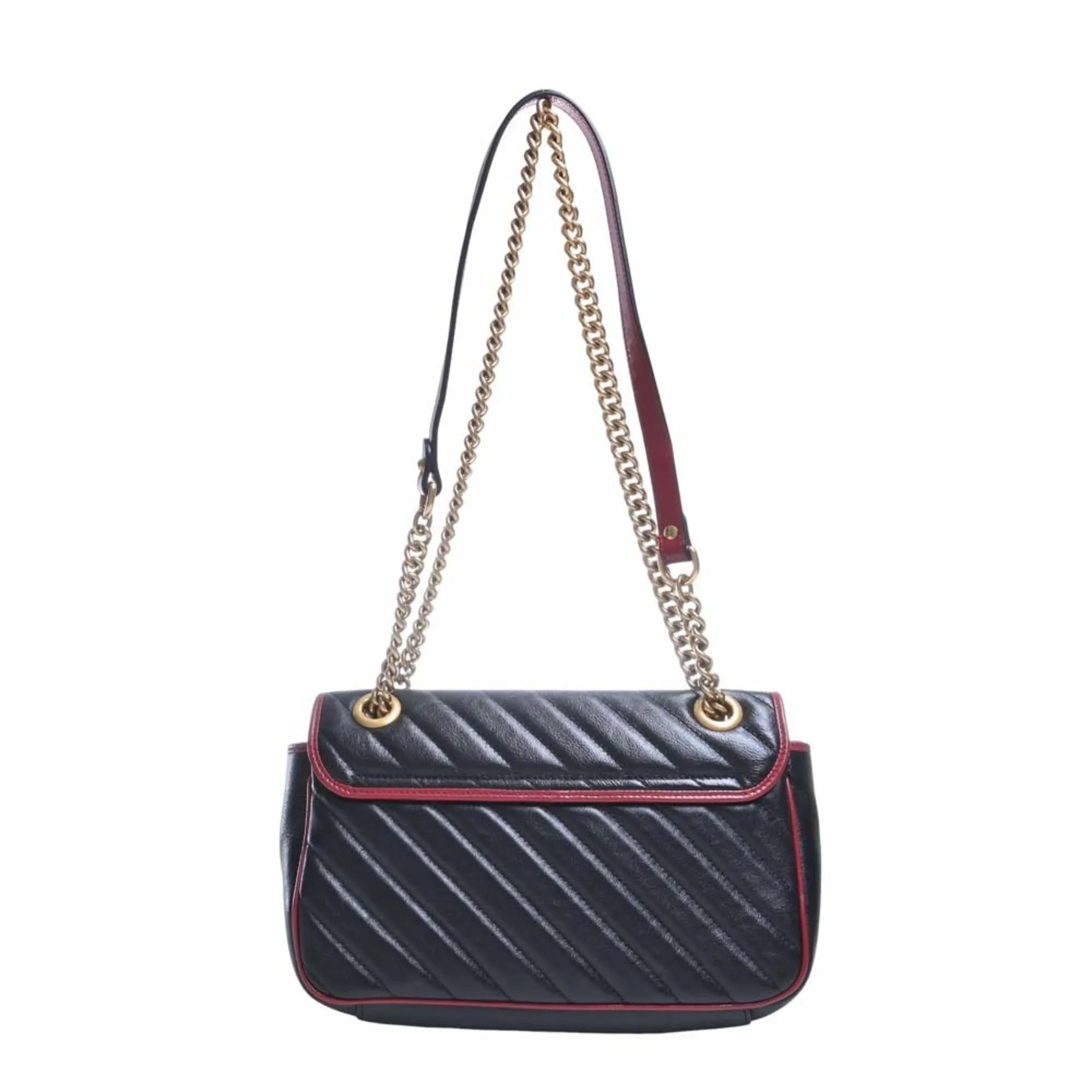 GUCCI GG Marmont Leather Chain Shoulder Bag 443497 Black/Red Women's