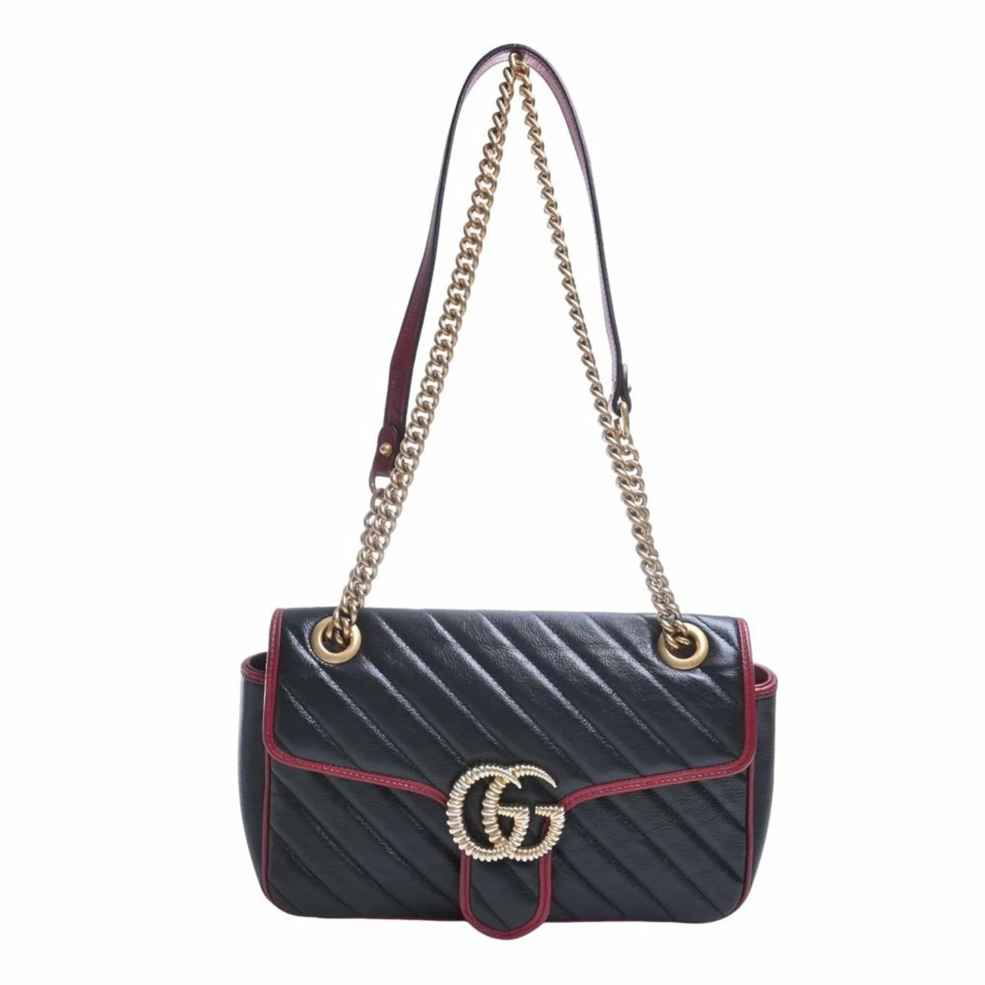 GUCCI GG Marmont Leather Chain Shoulder Bag 443497 Black/Red Women's