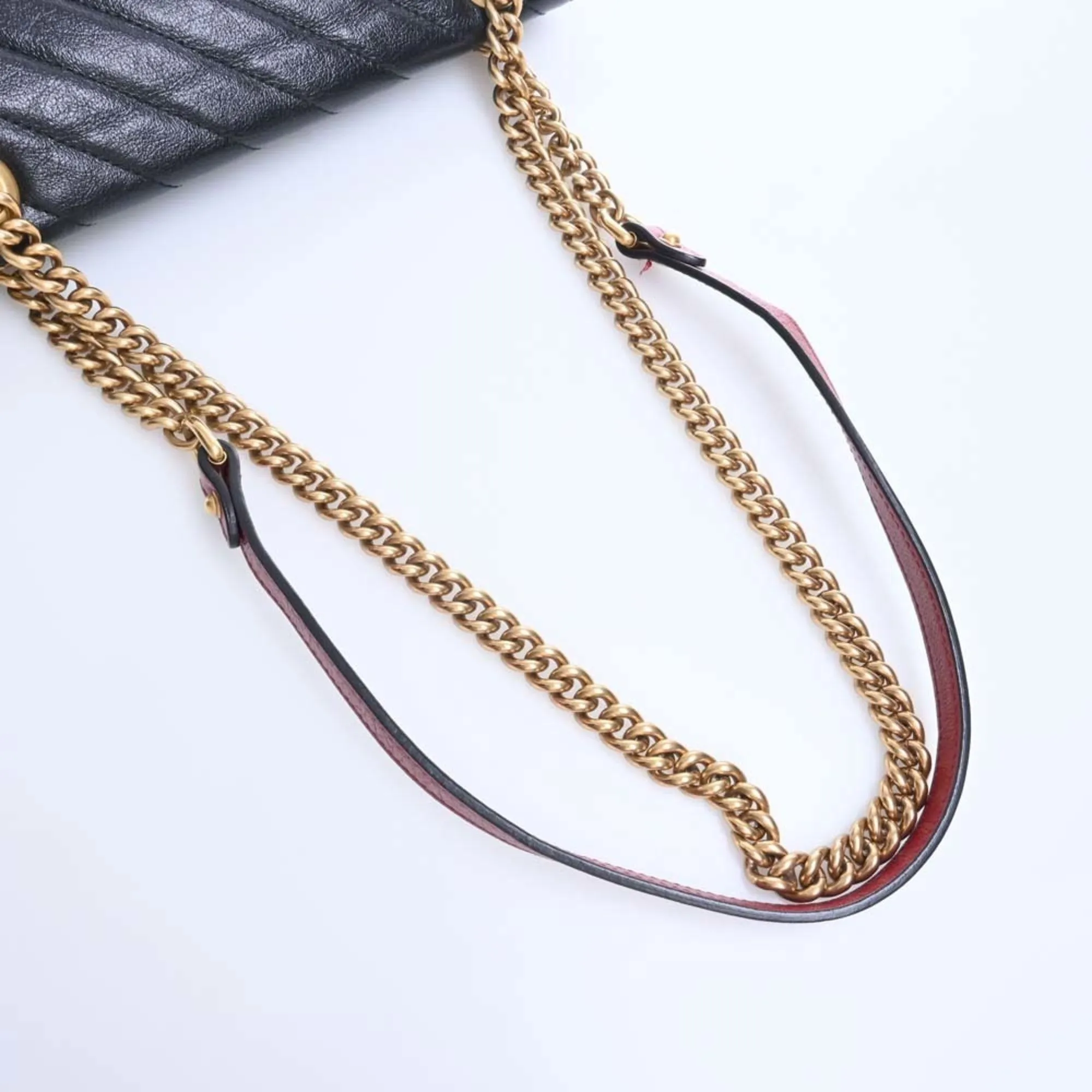 GUCCI GG Marmont Leather Chain Shoulder Bag 443497 Black/Red Women's