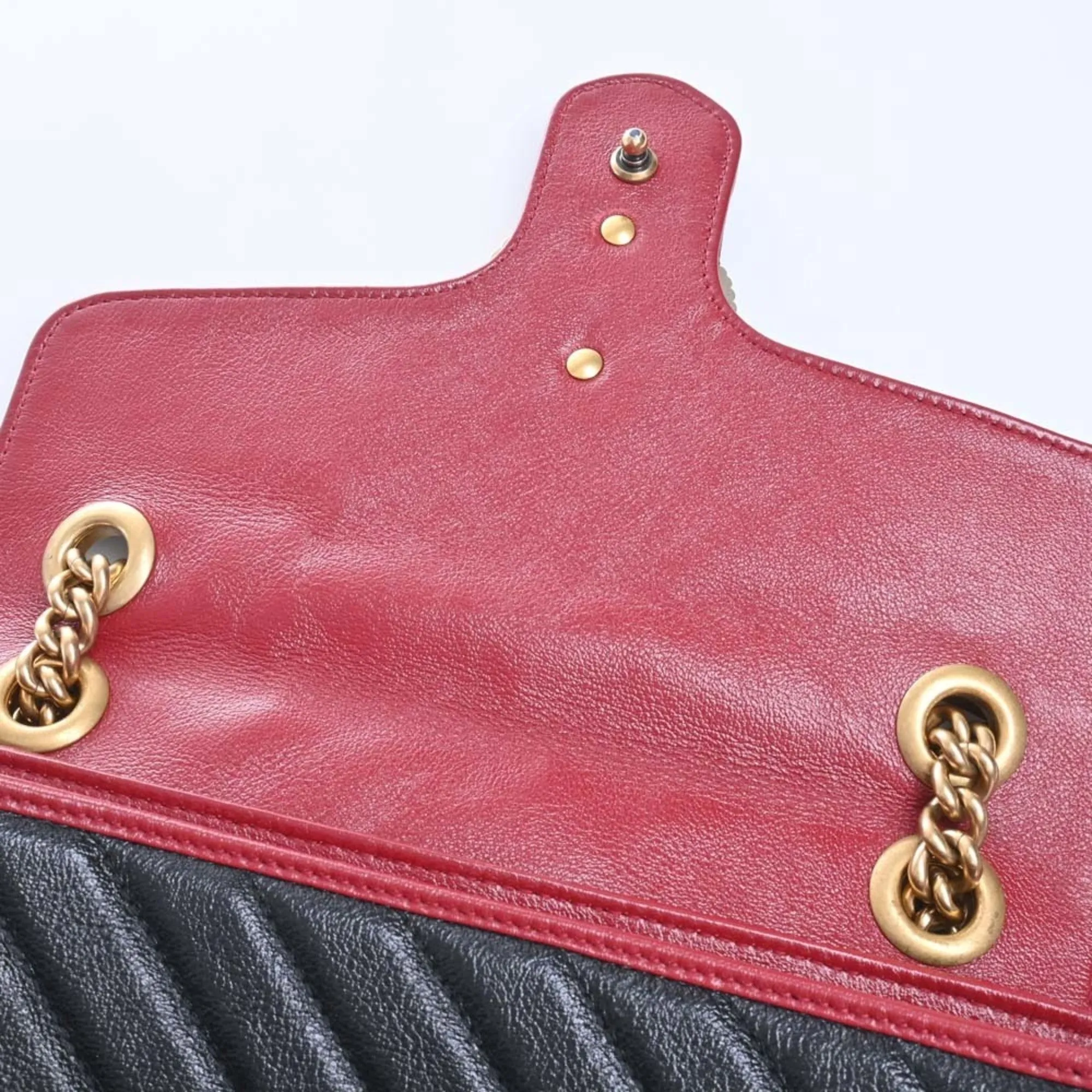 GUCCI GG Marmont Leather Chain Shoulder Bag 443497 Black/Red Women's