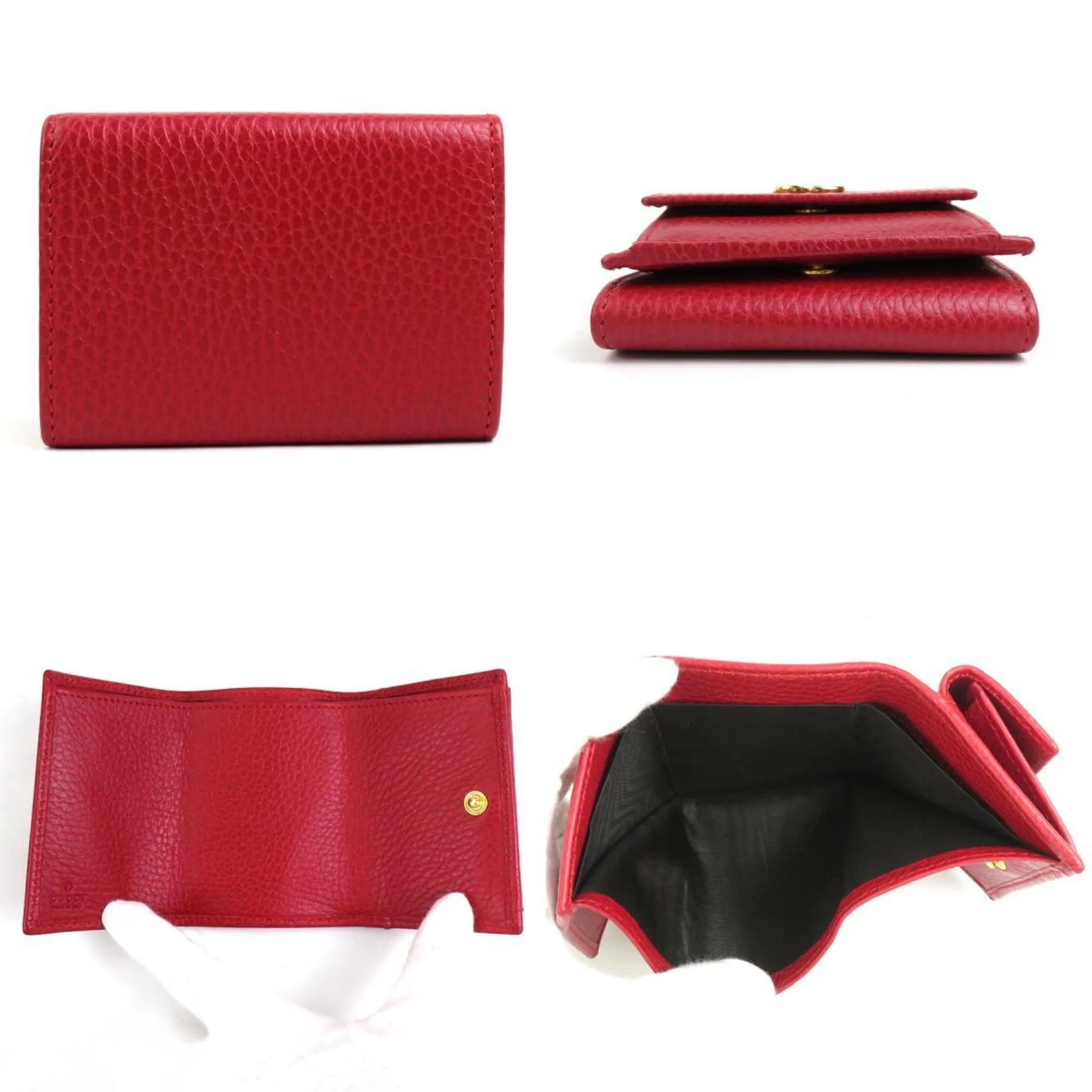 GUCCI Trifold Wallet GG Marmont Leather Red Unisex 523277