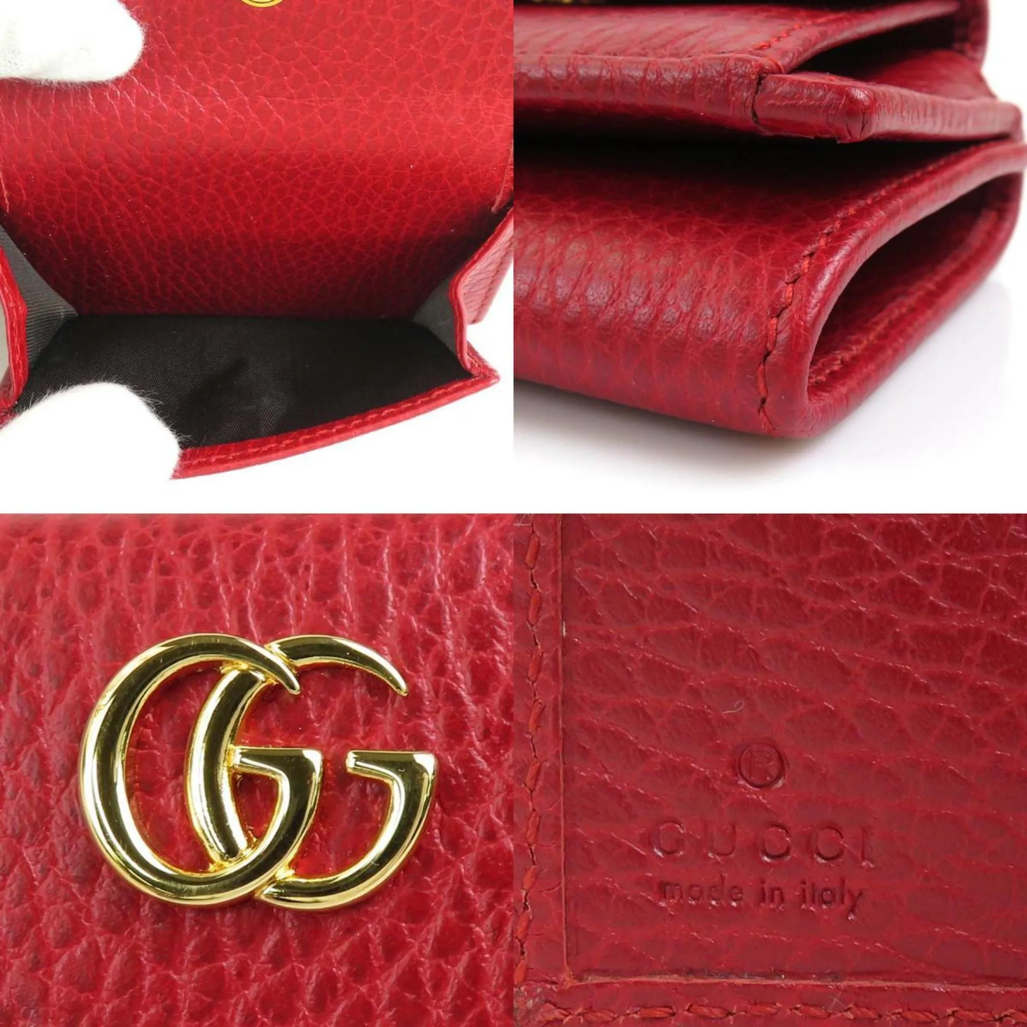 GUCCI Trifold Wallet GG Marmont Leather Red Unisex 523277