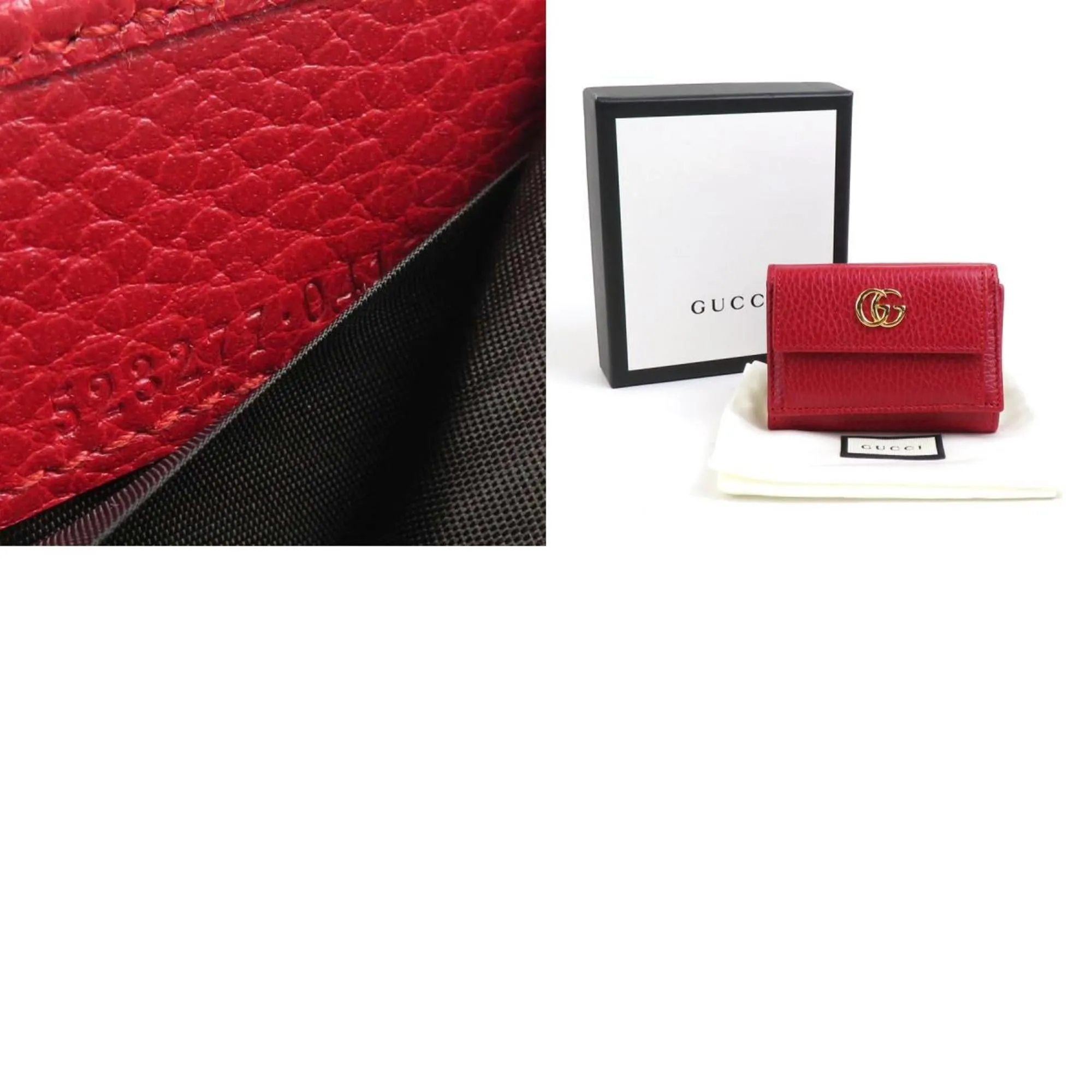 GUCCI Trifold Wallet GG Marmont Leather Red Unisex 523277