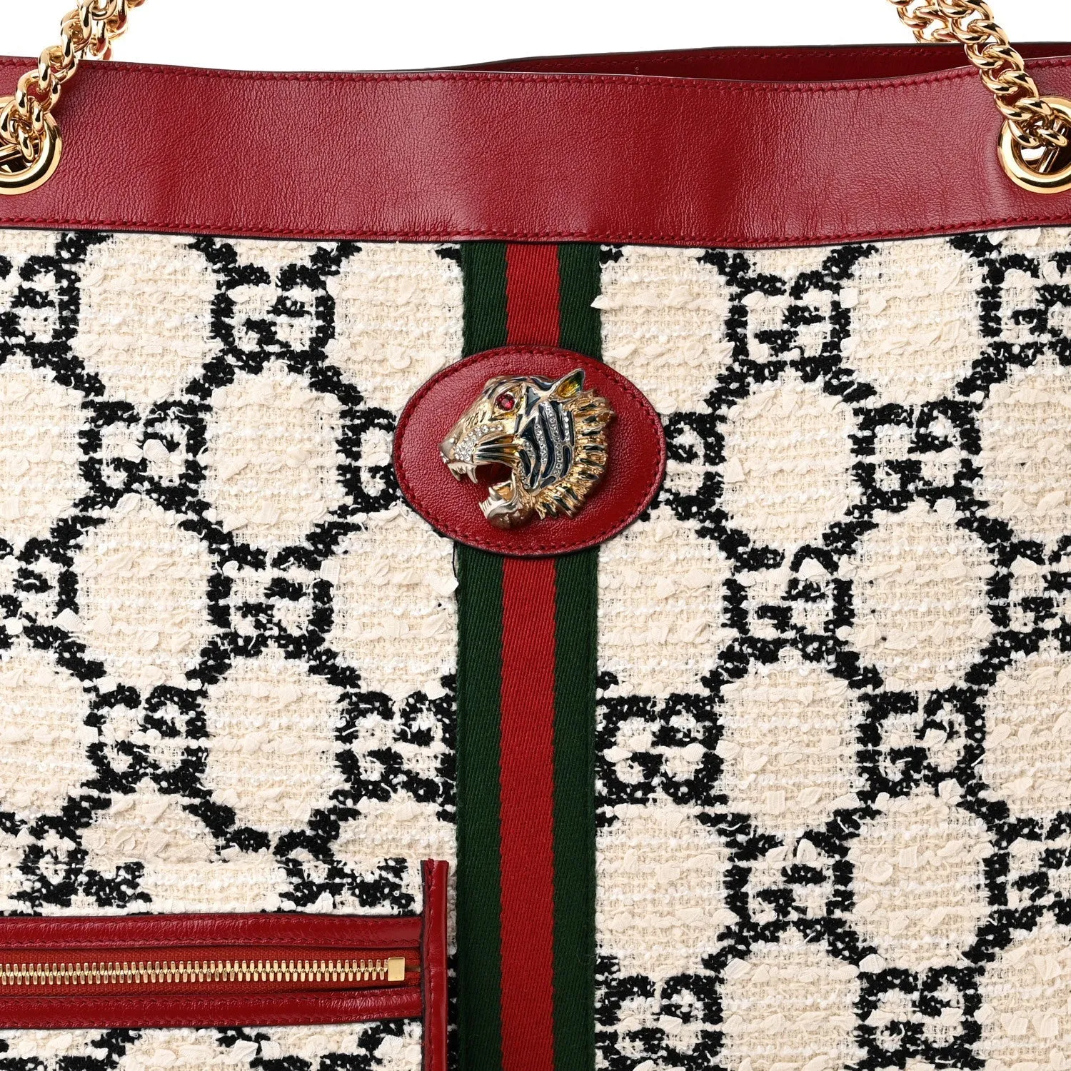 Gucci Tweed Gg Large Rajah Chain Tote