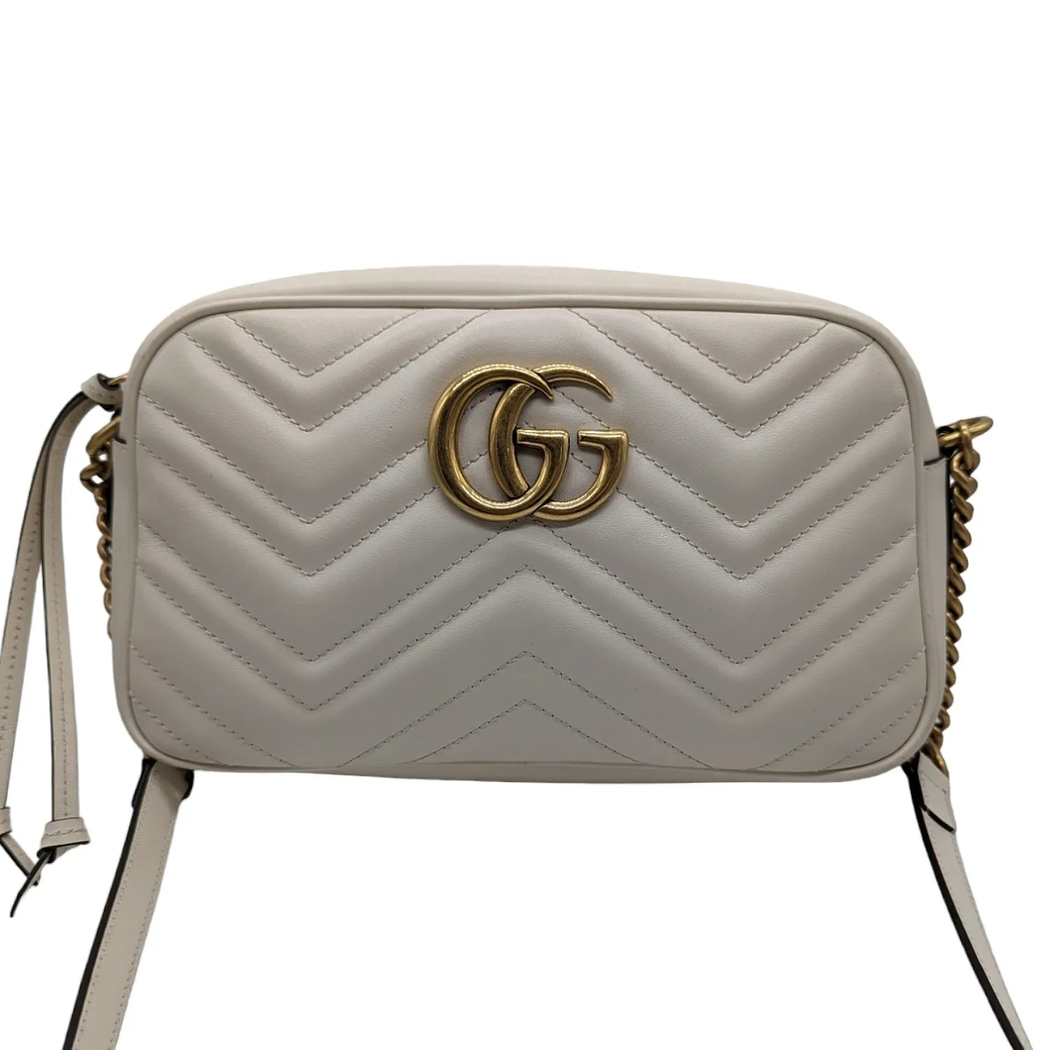 Gucci White Small GG Marmont Shoulder Bag