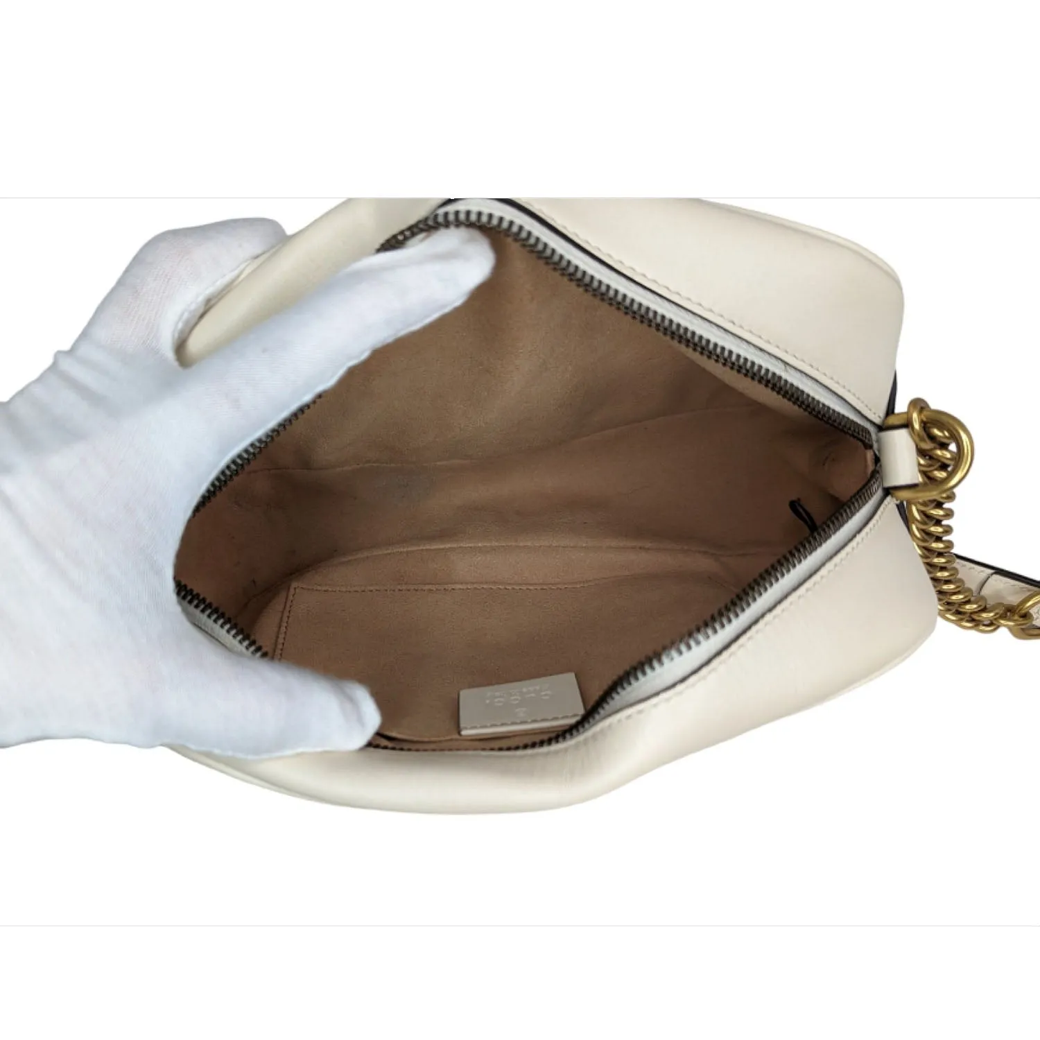 Gucci White Small GG Marmont Shoulder Bag