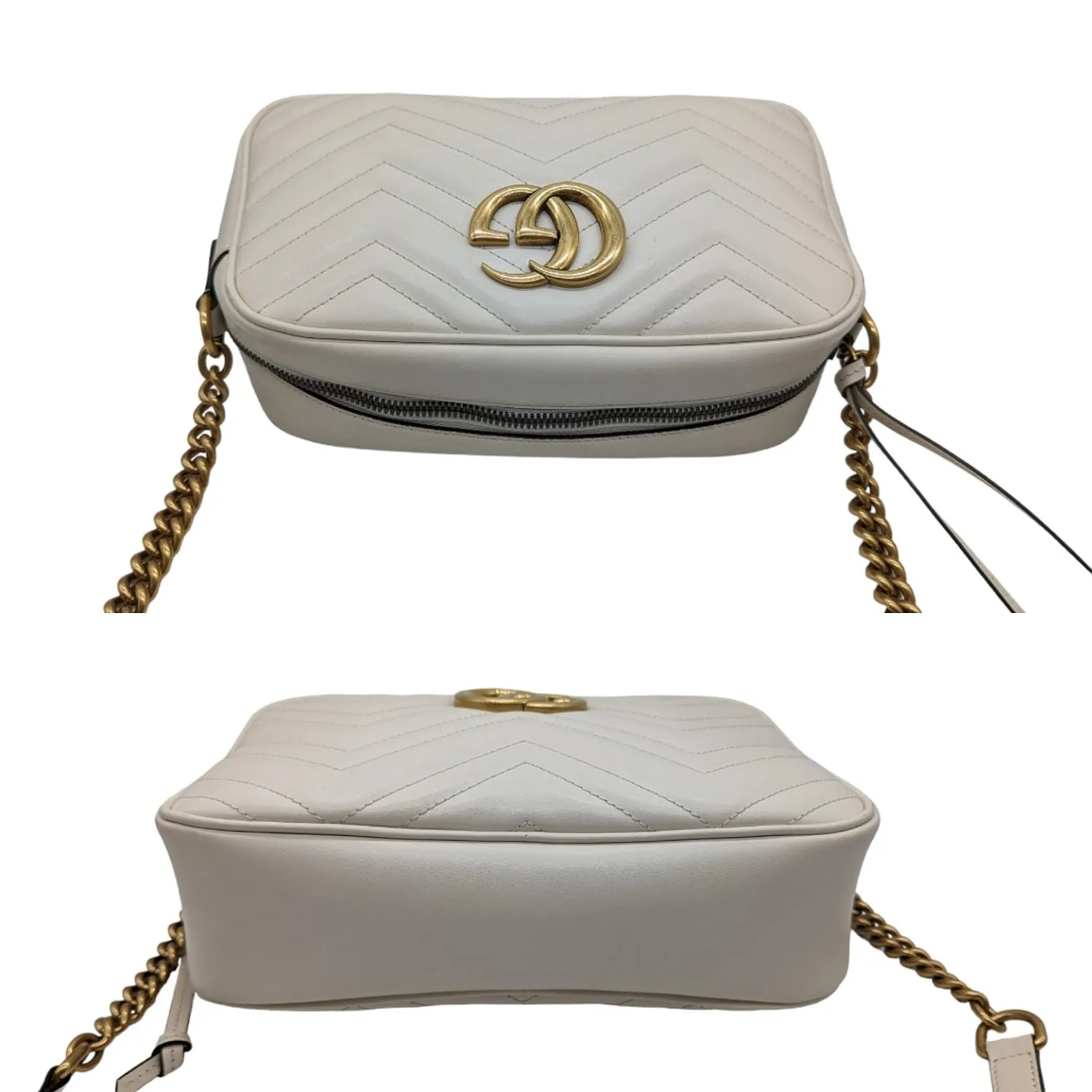 Gucci White Small GG Marmont Shoulder Bag