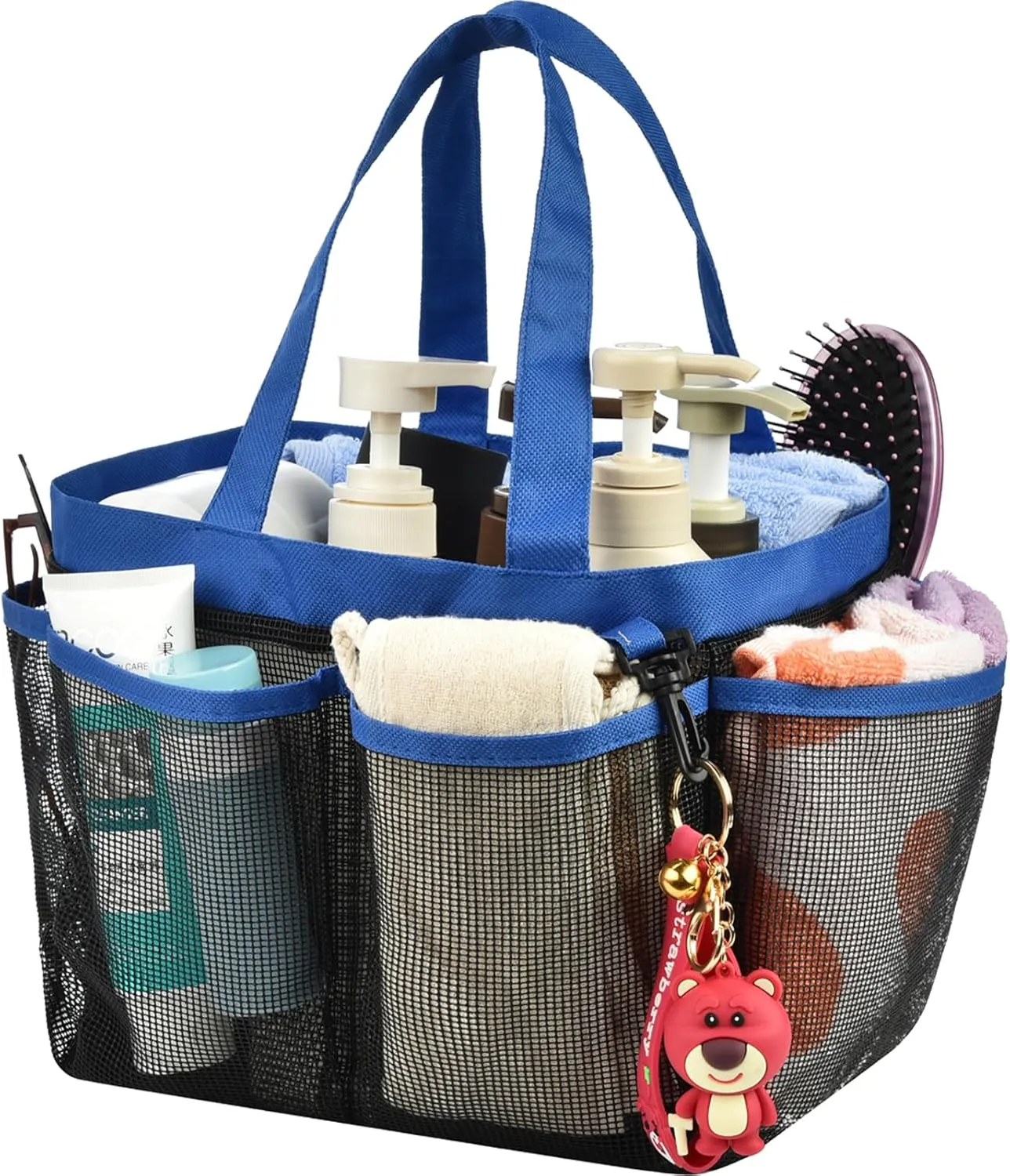 Haundry Mesh Shower Caddy Tote, Large College Dorm Bathroom Caddy Organizer with Hook and Handles, 8 Basket Pockets for Camp Swimming Travel Gym Beach