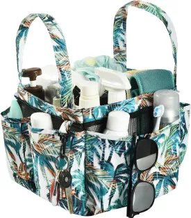 Haundry Shower Caddy Bag, Portable Mesh Shower Basket Organizer with Key Hook for College Dorm Bathroom Camp Gym, Hanging Tote Bag with 8 Pockets, Coconut Tree