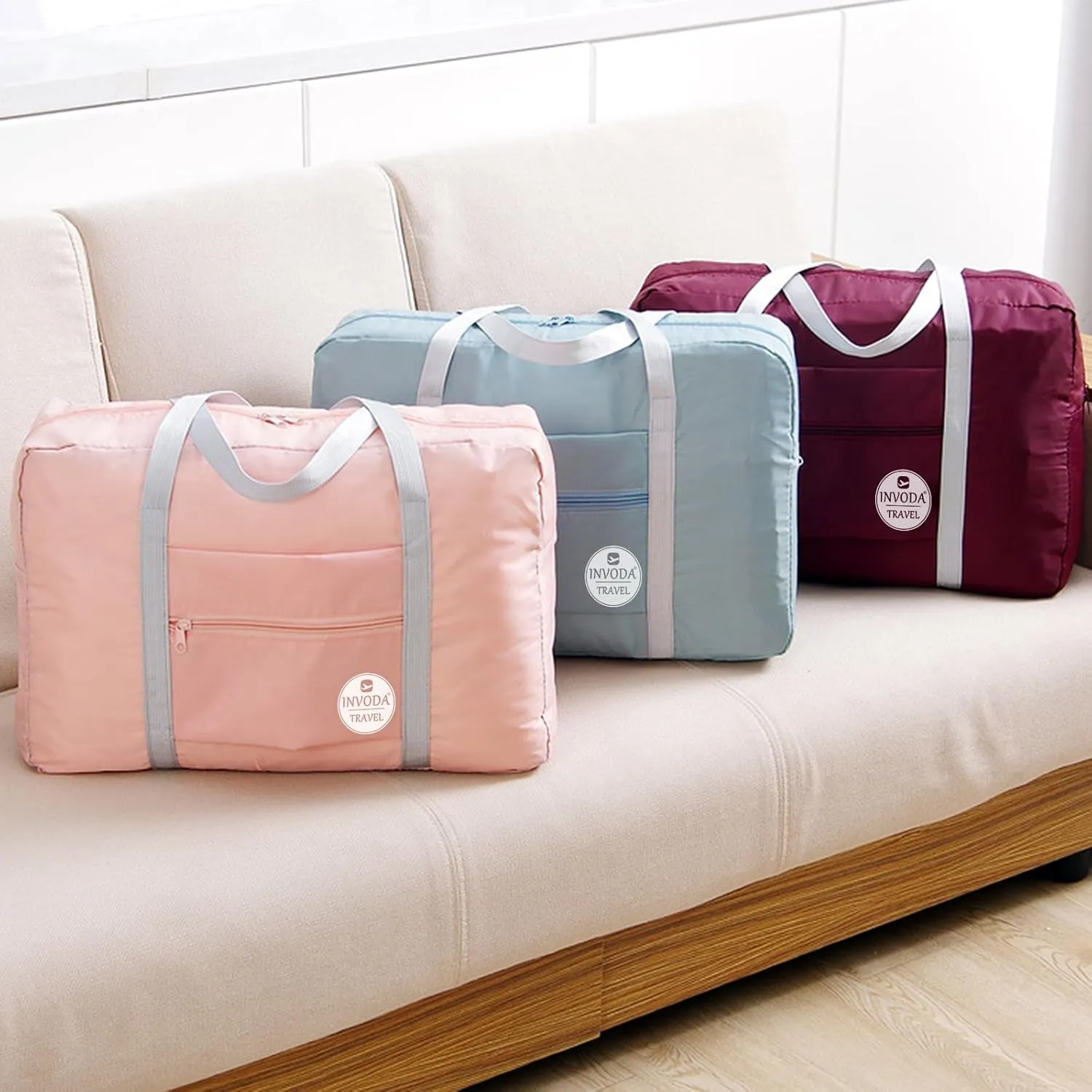 INVODA Travel Duffel Bag for Women Men Foldable Luggage Bags Sports Gym Bag Spirit Airlines Personal Item Carry on Weekender Overnight Bag (Pink Green)